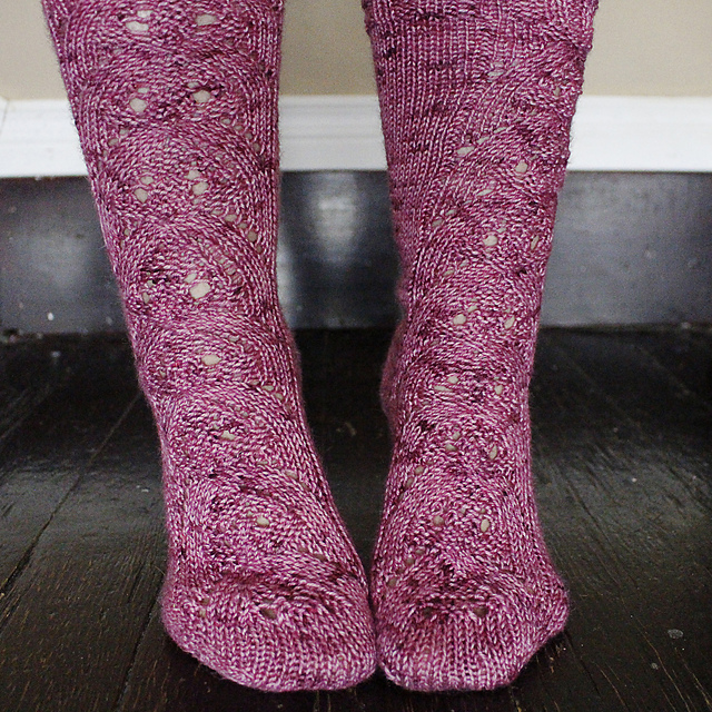 Fuchsia socks with lace instep