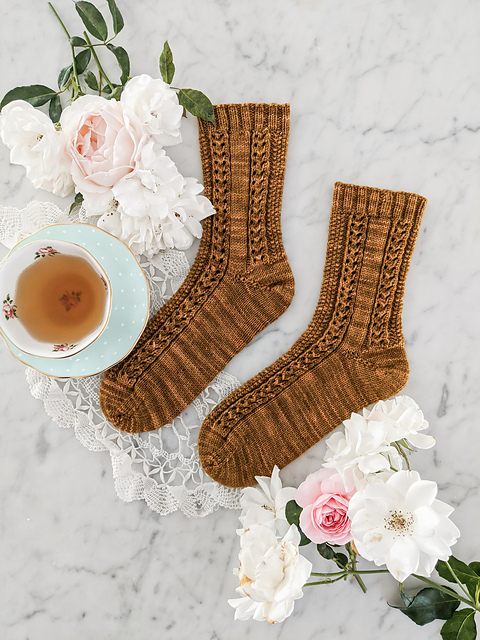 Tonal copper brown lace socks