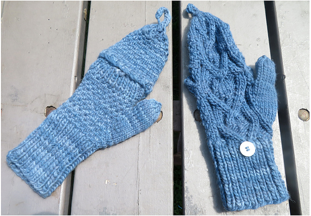 Convertible mittens with a slipped stitch palm and cabled back