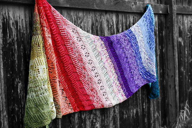 A colourful striped lace shawl